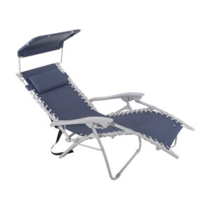 Bliss Hammocks GBC-026-NVY Gravity Free Beach Chair w/Pillow & Canopy, 26-in. Wide, Weather & Rust Resistant, 300 Lb. Capacity (Navy)