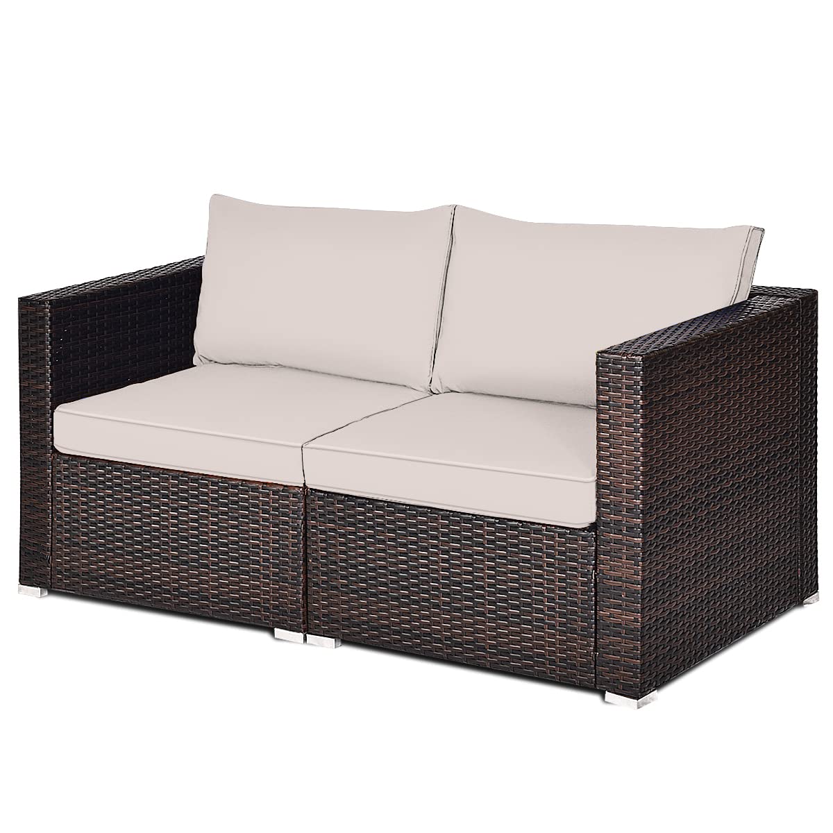 HAPPYGRILL 2 Pieces Patio Sofa Set Rattan Wicker Corner Sofa Set with Zippered Cushions for Backyard Balcony Porch Garden Poolside