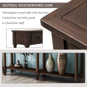 P PURLOVE Wood Slim Console Table with Drawer 58 Inch Long Sofa Table with Bottom Shelf for Living Room Bedroom Hallway Entryway