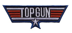 top gun logo, size 4.5x1.5 inches embroidered iron on patch. by thedntrading.