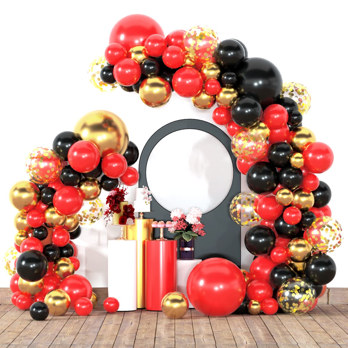 Red Black and Gold Balloon Garland Kit Red Black Metallic Gold Latex Confetti Balloons Arch for Baby Shower Graduation Circus Birthday Party Decorations