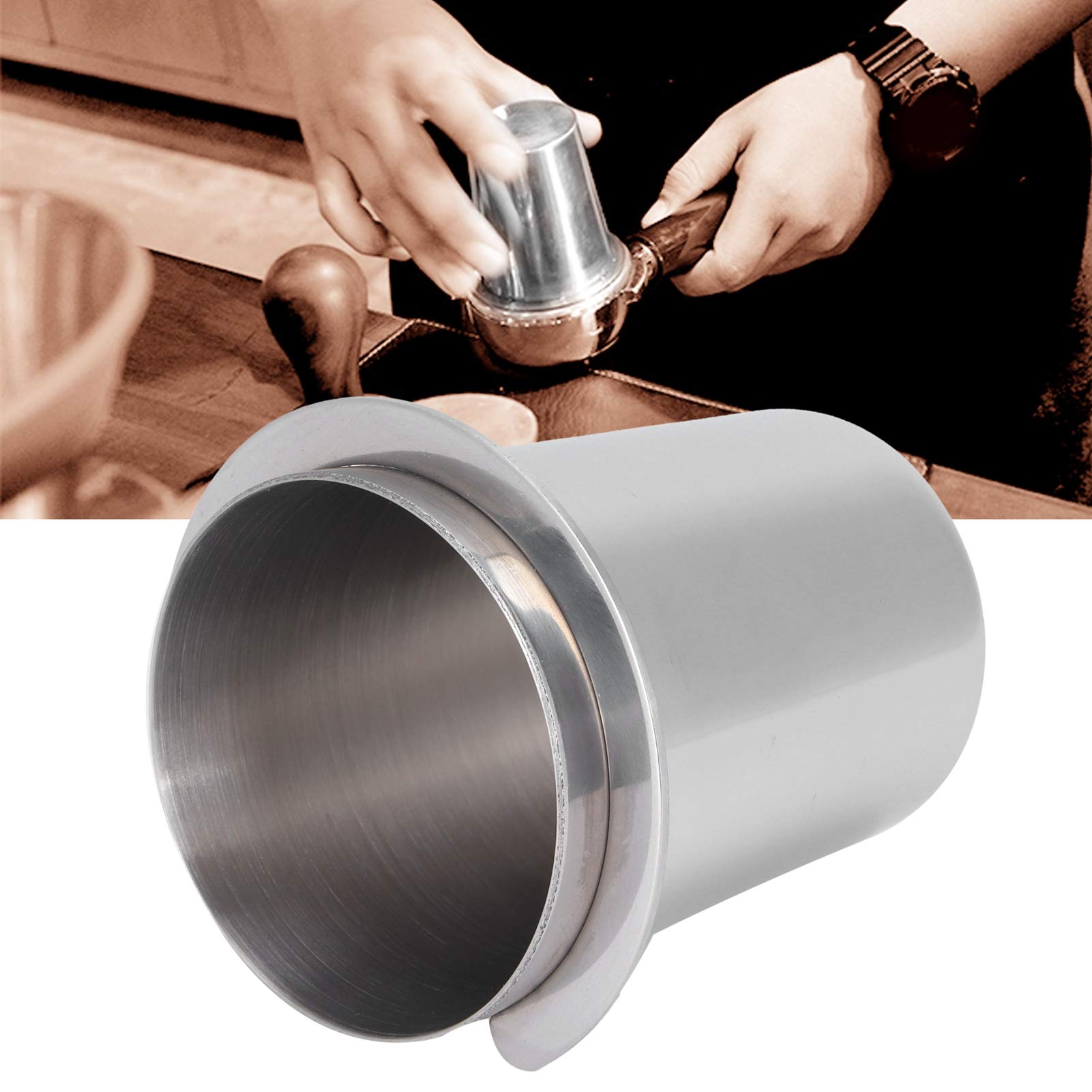 51mm Coffee Dosing Cup Dose Cup Stainless Steel Coffee Machine Handle Dosing Cup Mug Coffee Powder Feeder Part for Milk Tea Shops Homes Coffee Shops