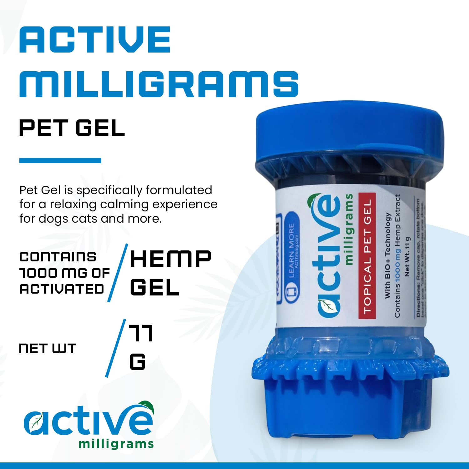 active milligrams Hemp Topical Pet Gel - Cat, Dog Calming Treats & Anxiety Relief - Calm Down Stress - Ideal for Dogs and Cats - Veterinary Formulated - 11 Grams