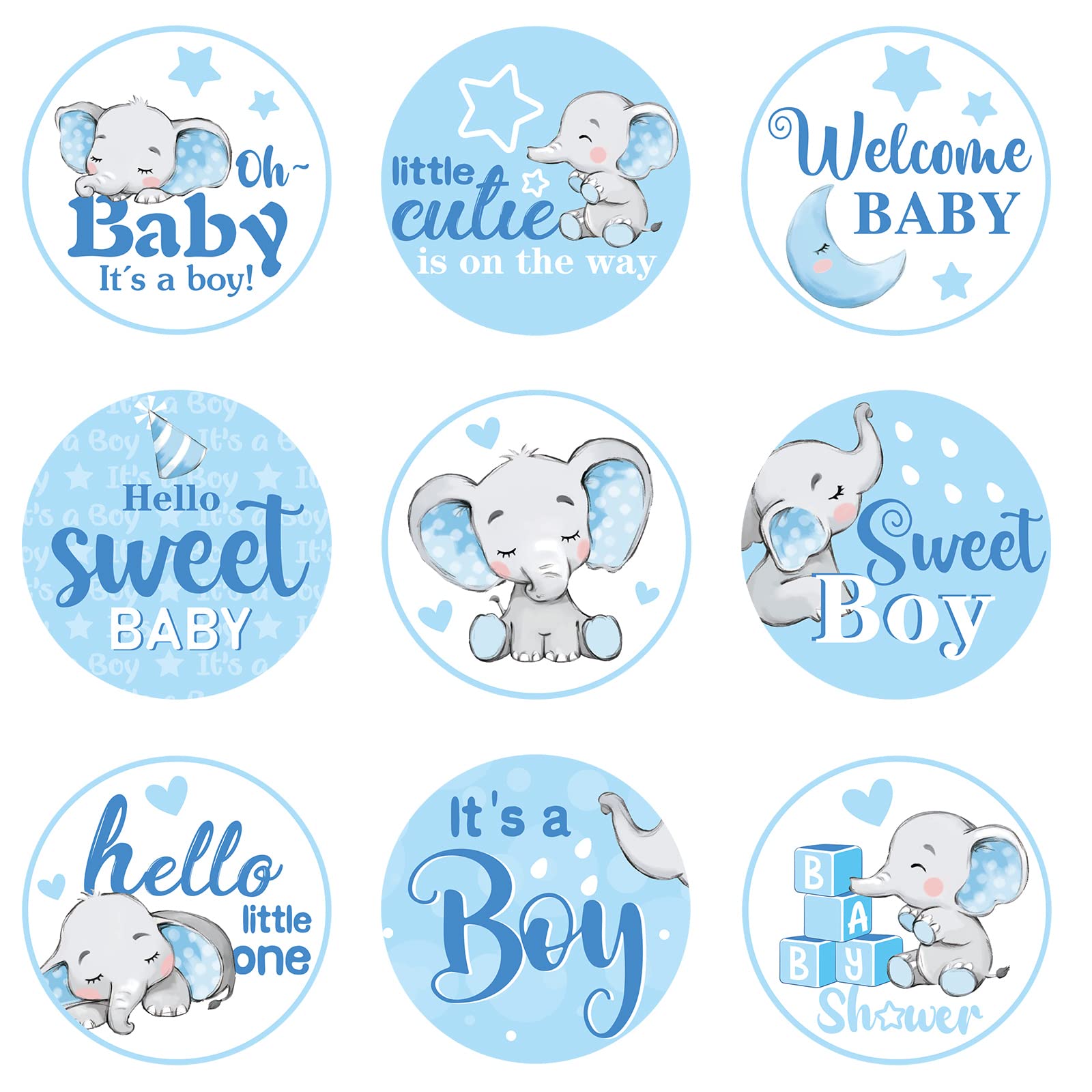 504 Pieces Baby Elephant Stickers Elephant Candy Stickers Labels Elephant Kisses Sticker Chocolate Mini Decorations for Sweet Girl Boy Baby Shower Birthday Party Supplies (Blue)