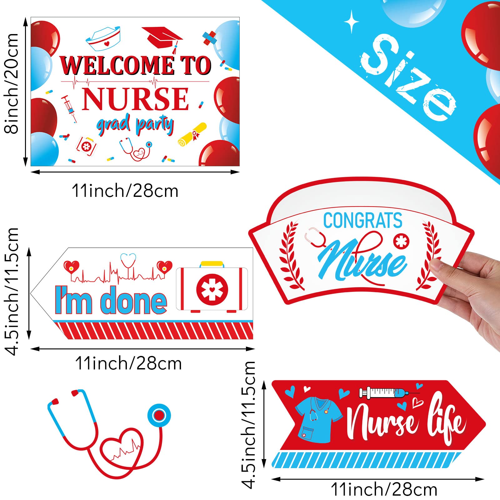 20 Pieces Nurse Graduation Decorations Nursing Graduation Party Supplies Arrows Cap Nurses Day Decorations Happy Nurses Week Decorations Nurse Kit Graduation Sign for Grad Nurse Nursing Congrats Party