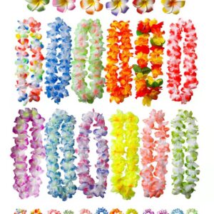 50 PCS Soft Hawaiian Leis Luau Party Decorations Tropical Favors Lei Flower Hair Clip,Headbands and Wristbands Perfect for Your Hawaii Luaus Party.