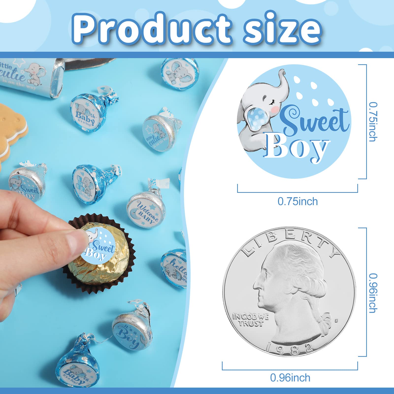 504 Pieces Baby Elephant Stickers Elephant Candy Stickers Labels Elephant Kisses Sticker Chocolate Mini Decorations for Sweet Girl Boy Baby Shower Birthday Party Supplies (Blue)