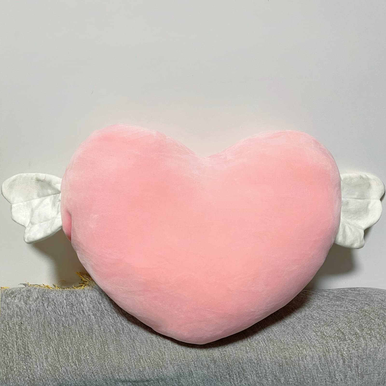 Plush Heart Shaped Pillow with Angel Wings,Soft Heart Pillow Cushion Toy Throw Pillows Valentine's Day Gift Room Office Car Decor Romantic Present