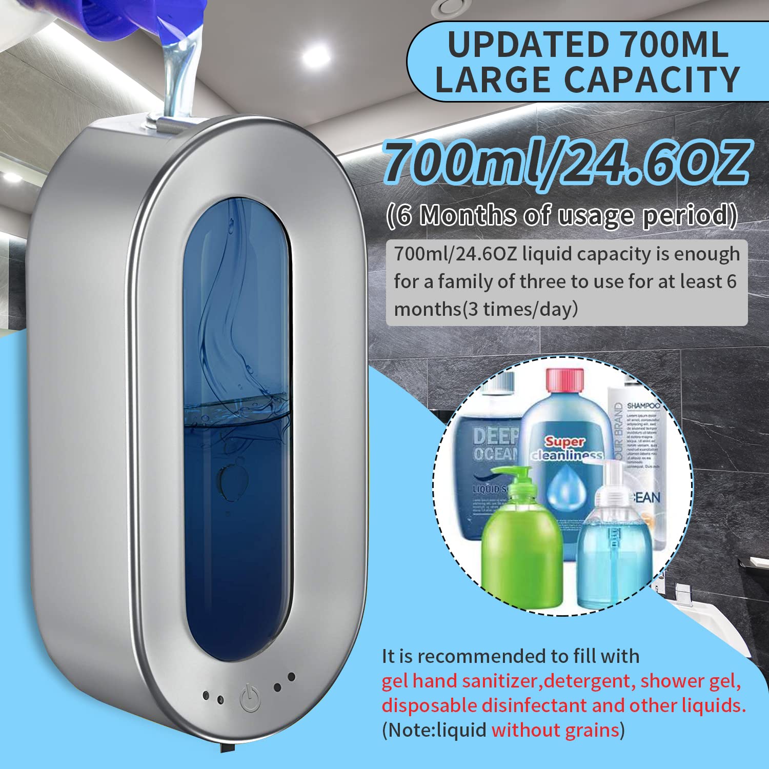 Automatic Soap Dispenser Touchless, Haiaoxonr 700ml wall mounted soap dispenser supports hand soap, dishwashing liquid, etc. for bathroom, kitchen, hotel, office, home and commercial places.