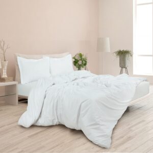 royale white duvet cover queen size - washed duvet cover set, 3 piece double brushed duvet covers with button closure & corner ties - 1 duvet cover 90x90 inches and 2 pillow shams - comforter cover