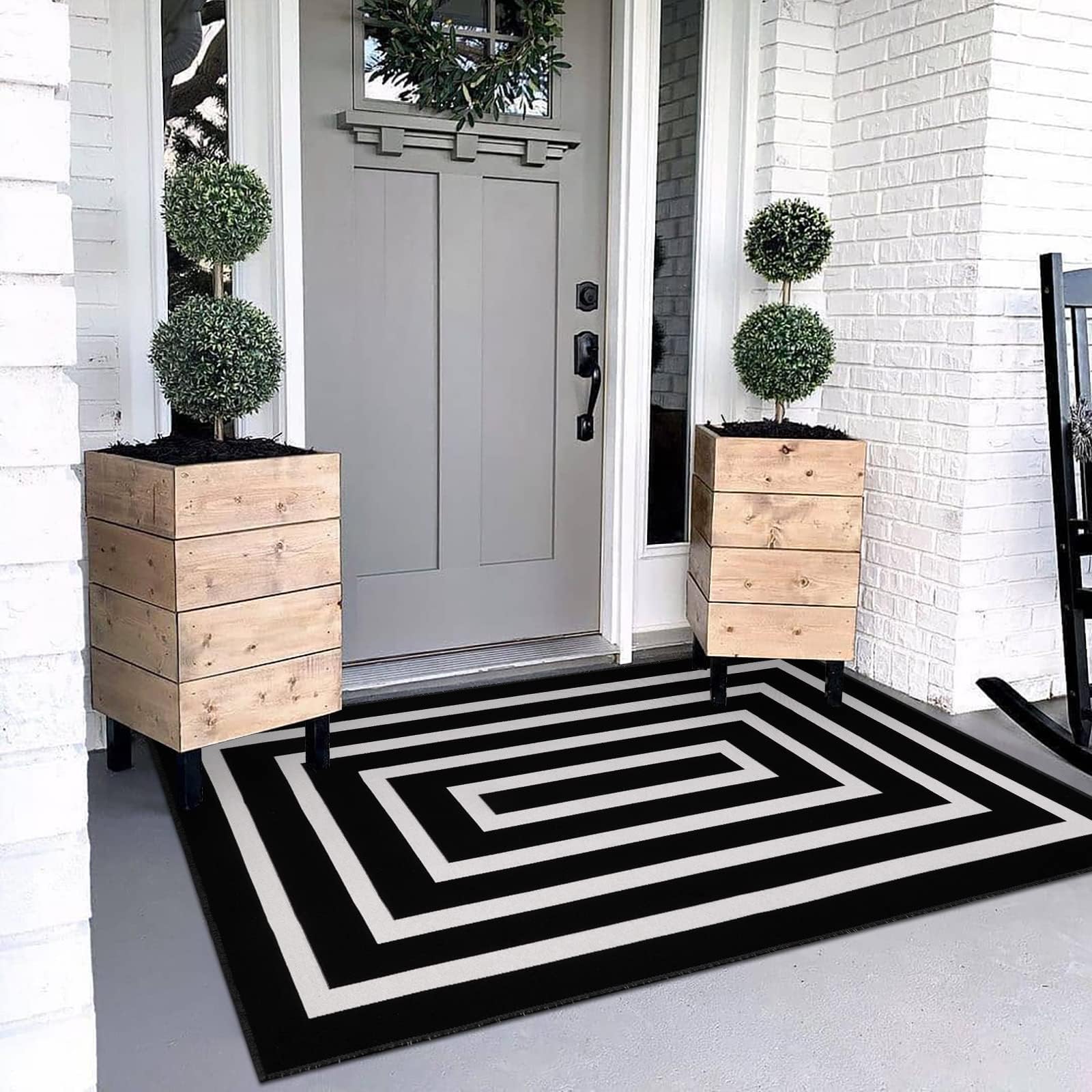 LEEVAN Black and White Rug 3x5 ft Cotton Woven Striped Door Mat Reversible Foldable Washable Indoor Outdoor Striped Rug Farmhouse Geometric Front Porch Rug for Living Room/Front Door/Balcony