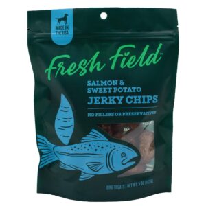 fresh field salmon & sweet potato jerky chips, 5 oz – all-natural dog treats, usa made, no fillers, omega-3 rich