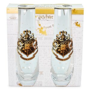 Harry Potter Hogwarts 9-Ounce Stemless Fluted Glassware, Set of 2 | Toasting Champagne Glass Cups For Wine, Mimosas, Cocktails | Home Barware Decor, Kitchen Essentials, Housewarming Gifts