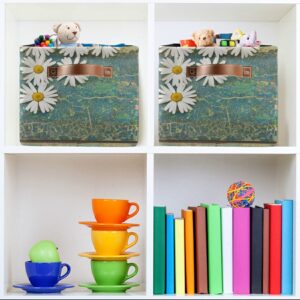 Flower Floral Daisy Wood Storage Bin Canvas Toys Storage Basket Bin Large Storage Cube Box Collapsible with Handles for Home Office Bedroom Closet Shelves，1 pc