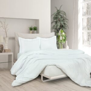 ROYALE White Duvet Cover Queen Size - Washed Duvet Cover Set, 3 Piece Double Brushed Duvet Covers with Button Closure & Corner Ties - 1 Duvet Cover 90x90 inches and 2 Pillow Shams - Comforter Cover