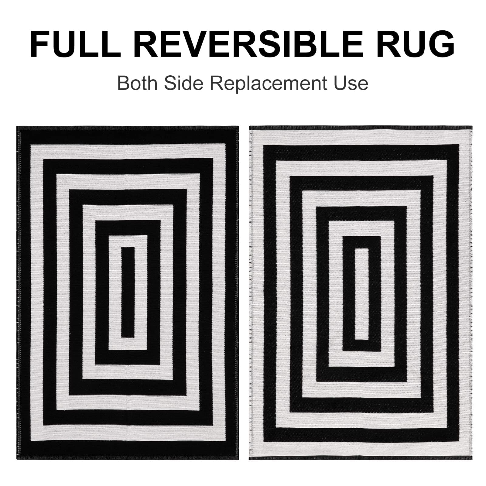 LEEVAN Black and White Rug 3x5 ft Cotton Woven Striped Door Mat Reversible Foldable Washable Indoor Outdoor Striped Rug Farmhouse Geometric Front Porch Rug for Living Room/Front Door/Balcony