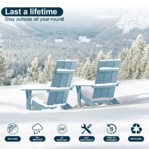 MXIMU Modern Adirondack Chair Weather Resistant with Cup Holder Oversized Fire Pit Chairs Adorondic Plastic Outdoor Chairs for Firepit Area Seating (Blue)