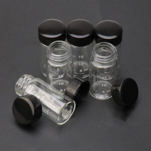 JIUWU 8 Pcs Transparent Glass Vials with Graduations 20 ml Clear Lab Sample Glass Bottles Vials Jars Tubes with 4 Funnels