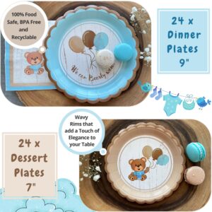 193 Pc Teddy Bear Baby Shower Decorations Tableware - We Can Bearly Wait Teddy Bear Plates, Cups, Napkins, Tablecloth, Straws, Cutlery - Serves 24