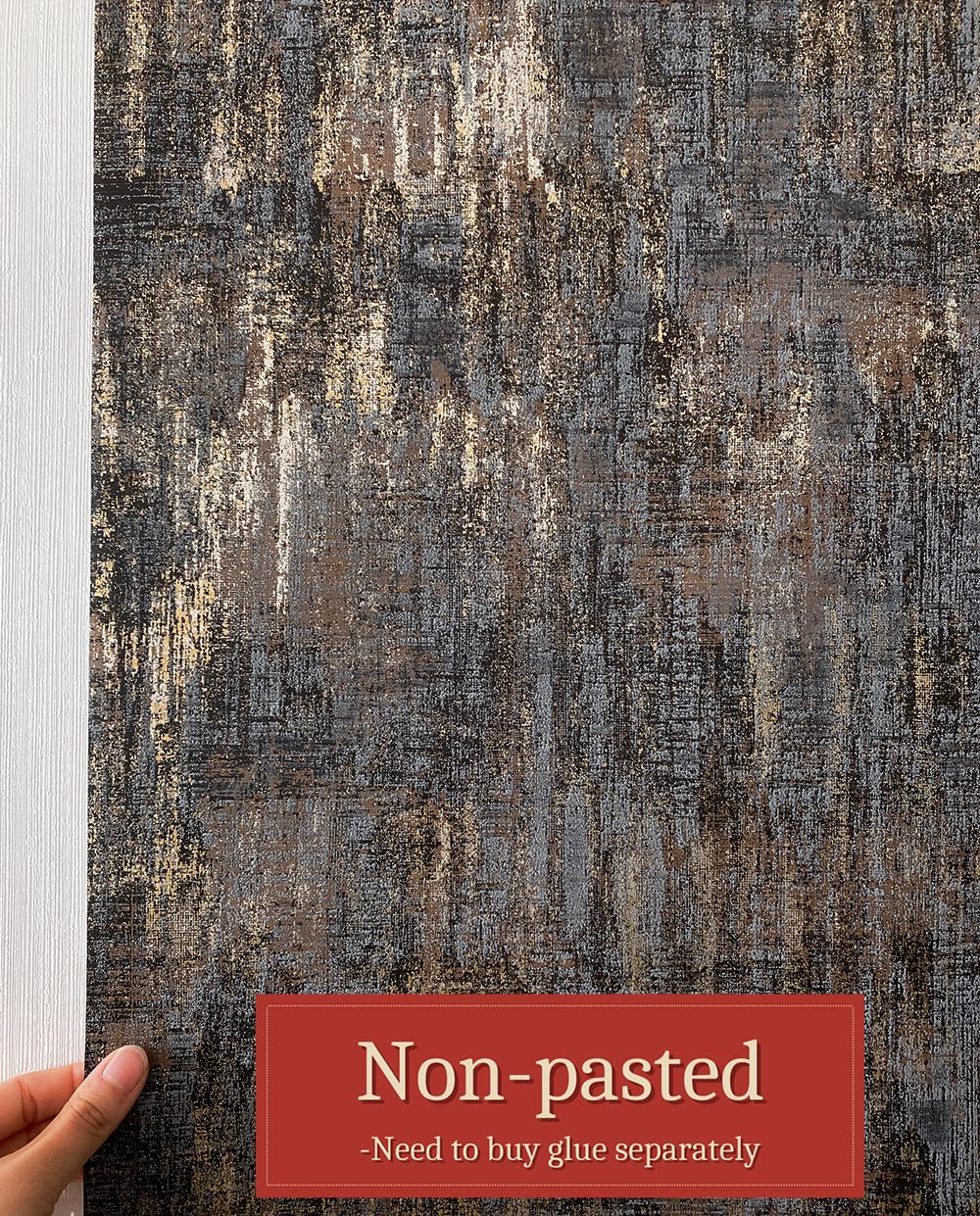 AM1NAH Distressed Wallpaper Industrial Metallic Wall Paper Non-Woven, 20.80'' X 393.00'', Charcoal & Gold