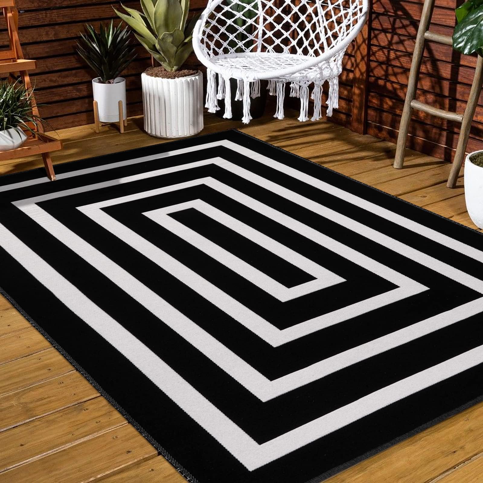 LEEVAN Black and White Rug 3x5 ft Cotton Woven Striped Door Mat Reversible Foldable Washable Indoor Outdoor Striped Rug Farmhouse Geometric Front Porch Rug for Living Room/Front Door/Balcony