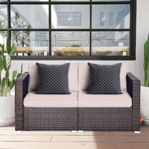 HAPPYGRILL 2 Pieces Patio Sofa Set Rattan Wicker Corner Sofa Set with Zippered Cushions for Backyard Balcony Porch Garden Poolside