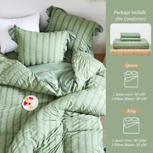 MILDLY Ruffle Duvet Cover King - Boho Chic Ruffled Seersucker Bedding Sets 3 Pieces 100% Brushed Microfiber Lightweight Comforter Cover 3PCS (No Comforter)