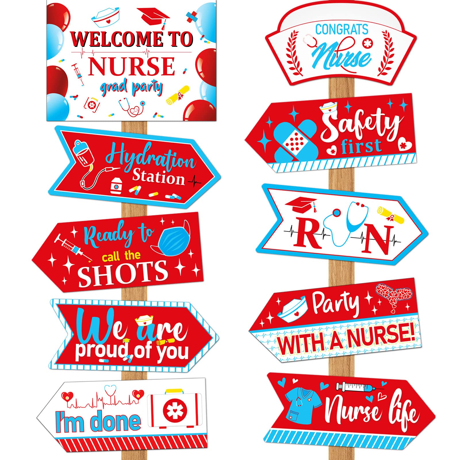 20 Pieces Nurse Graduation Decorations Nursing Graduation Party Supplies Arrows Cap Nurses Day Decorations Happy Nurses Week Decorations Nurse Kit Graduation Sign for Grad Nurse Nursing Congrats Party