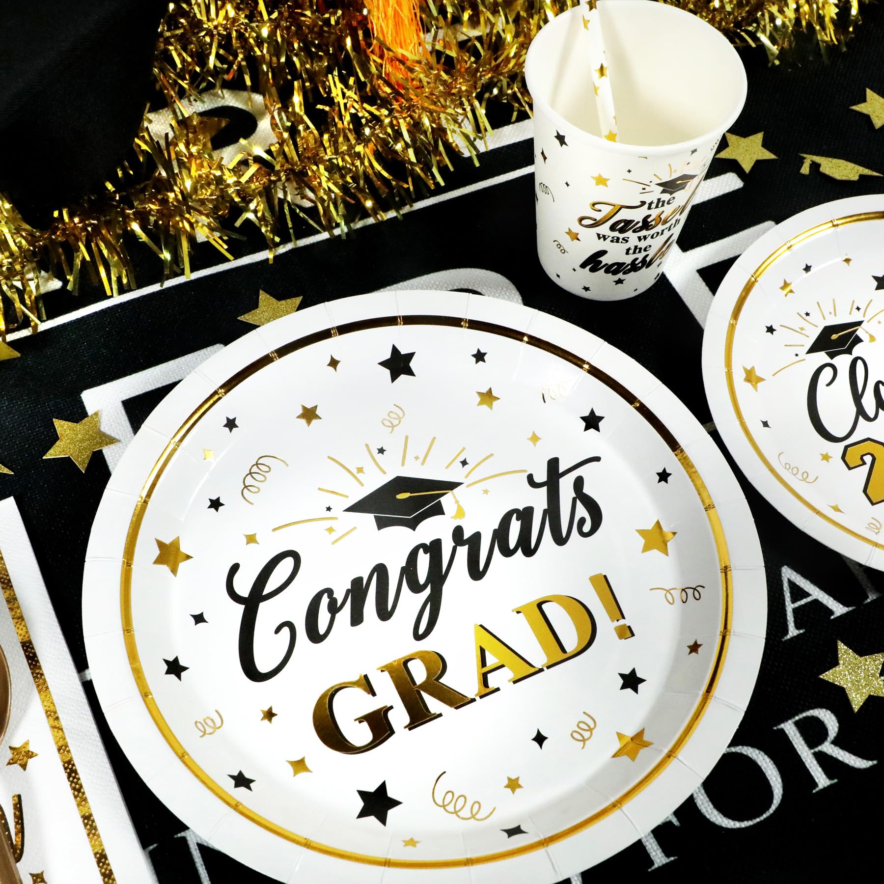 2024 Graduation Plates and Napkins Set Party Supplies Decorations, 192 Pcs Disposable Congrats Grad Paper Tableware for 24 Guests, Include 9” and 7” Plates, Napkins, Cup, Knife, Fork, Spoon and Straw