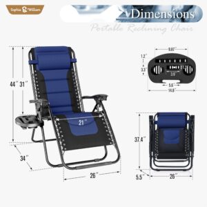 Sophia & Willliam Zero Gravity Chair Padded, Reclining Folding Chair with Free Cup Holder (Blue)