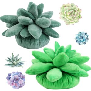 2Pcs 3D Succulents Cactus Pillow 9.8x7.8 Inch 3D Succulent Throw Pillow Cactus Plush Cute Succulents Flower Plant Shaped Cushion Baby Green Plant Throw Pillows Sofa Cushion Office Pillow Kids Toys