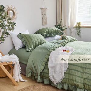 MILDLY Ruffle Duvet Cover King - Boho Chic Ruffled Seersucker Bedding Sets 3 Pieces 100% Brushed Microfiber Lightweight Comforter Cover 3PCS (No Comforter)