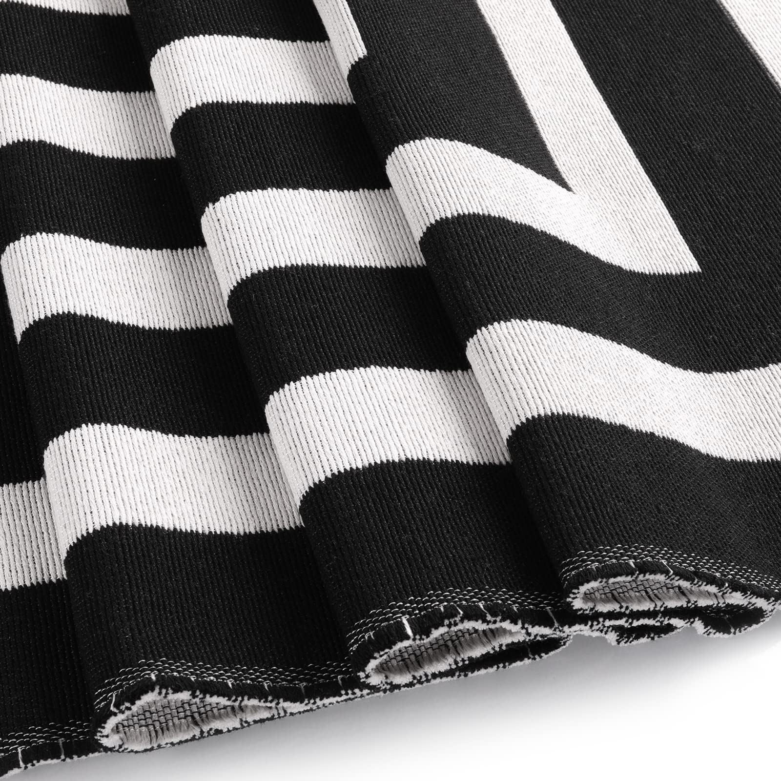 LEEVAN Black and White Rug 3x5 ft Cotton Woven Striped Door Mat Reversible Foldable Washable Indoor Outdoor Striped Rug Farmhouse Geometric Front Porch Rug for Living Room/Front Door/Balcony