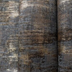 AM1NAH Distressed Wallpaper Industrial Metallic Wall Paper Non-Woven, 20.80'' X 393.00'', Charcoal & Gold