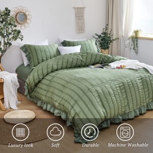 MILDLY Ruffle Duvet Cover King - Boho Chic Ruffled Seersucker Bedding Sets 3 Pieces 100% Brushed Microfiber Lightweight Comforter Cover 3PCS (No Comforter)