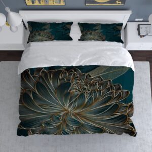 Duvet Cover Sets Queen -Abstract Elegant Chrysanthemums-Bedding Comforter Set Breathable SetsSoft Microfiber 3 Pcs