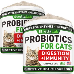 probiotics powder for cats and dogs - all natural supplement - digestive enzymes + prebiotics - relieves diarrhea, upset stomach, gas, constipation, litter box smell, skin allergy -4oz (pack of 2)