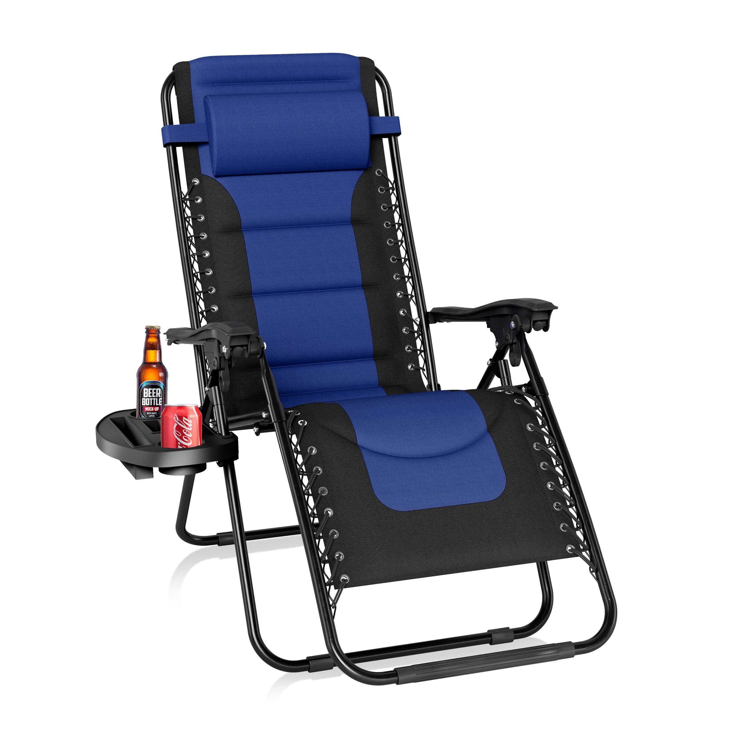 Sophia & Willliam Zero Gravity Chair Padded, Reclining Folding Chair with Free Cup Holder (Blue)