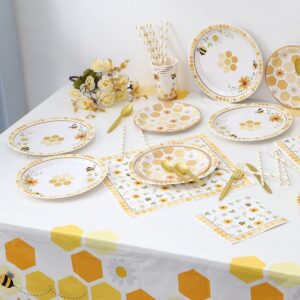 Winoo Design Bee Party Decorations - Disposable Tablecloth 54 x 108 Inches for Bee Baby Shower Birthday Party Supplies