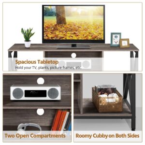 Yaheetech TV Stand for 65 Inch TV, 55'' Wide Entertainment Center TV Console with Open Storage Shelves for Living Room, TV Table for Home with Metal Support, Taupe Wood