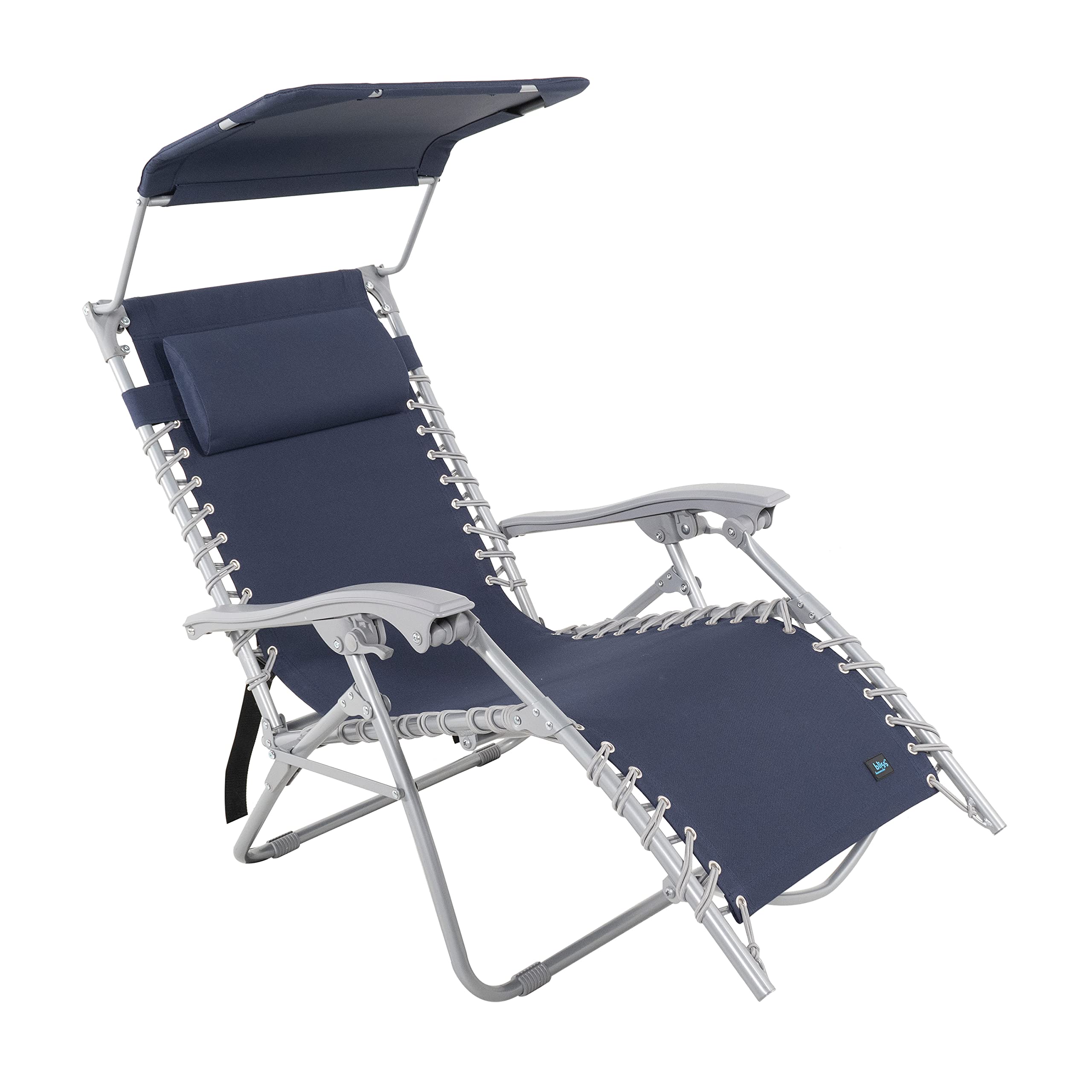 Bliss Hammocks GBC-026-NVY Gravity Free Beach Chair w/Pillow & Canopy, 26-in. Wide, Weather & Rust Resistant, 300 Lb. Capacity (Navy)