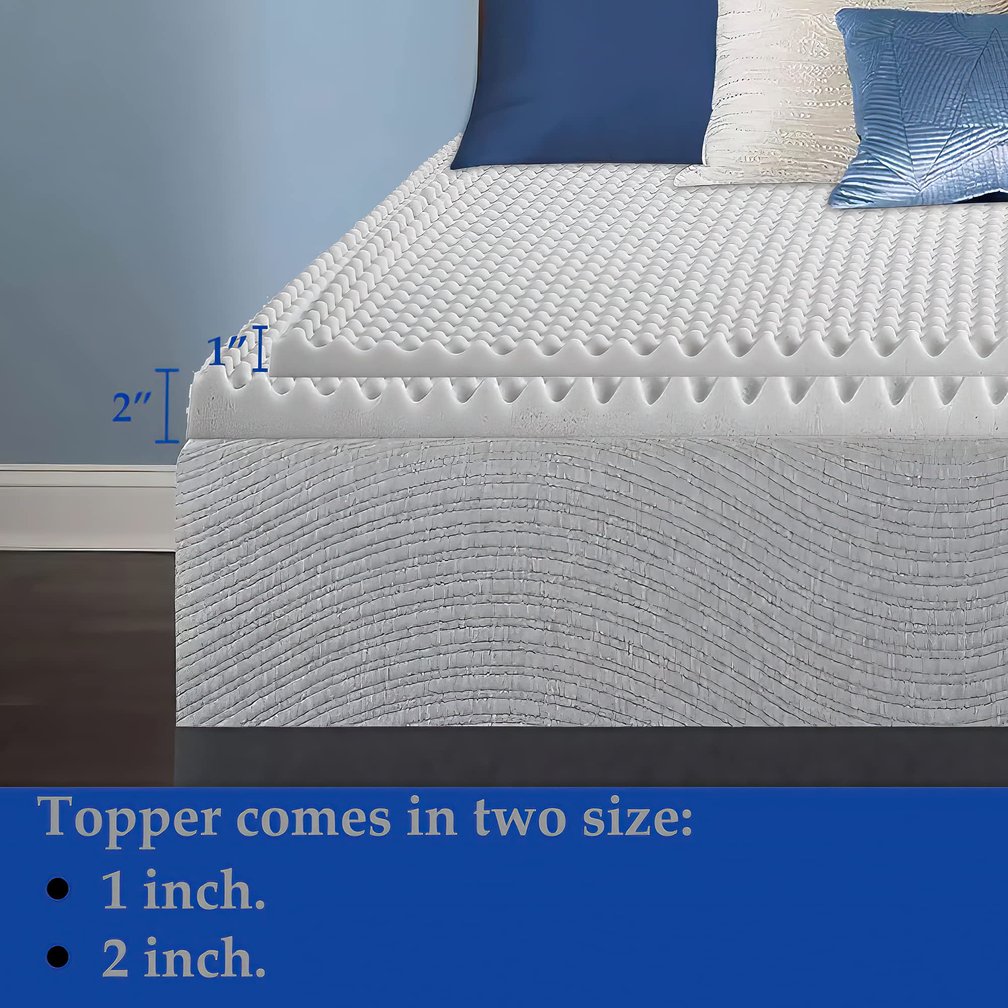 Spring Solution 2-inch Convoluted Egg Shell Bed Topper with Breathable Foam | Soft, Comfortable and Relaxing Bed Top Padding, Mattress Toppers Provide Support for Back and Lower Back, King, White