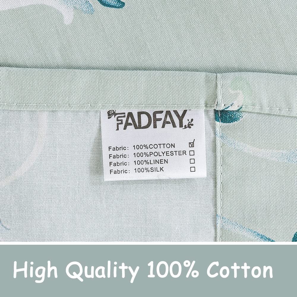 FADFAY Twin XL Duvet Cover, 100% Cotton Teal/Light Green Reversible Comforter Cover College Dorm Room Bedding Sets - Ultra Soft Pattern Printed Leaf Bedding, 3Pcs, Twin Extra Long