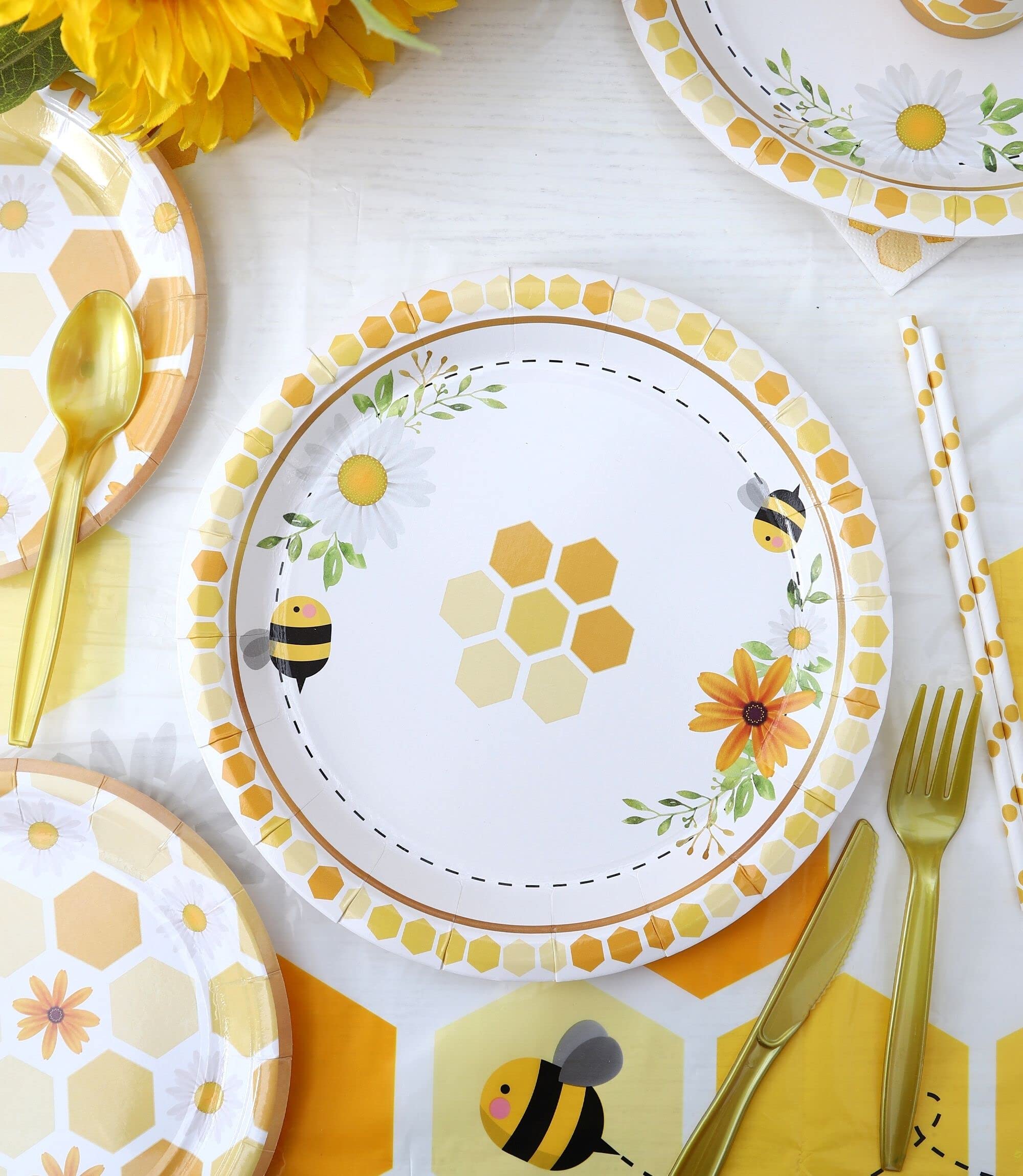 Winoo Design Bee Party Decorations - Disposable Tablecloth 54 x 108 Inches for Bee Baby Shower Birthday Party Supplies