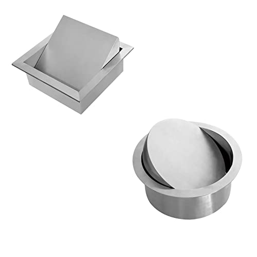 304 Stainless Steel Square Round Built-in Drop in Counter Bench Top Trash Waste Garbage Chute Flip-top Cover Lid Hotel Public (Square 180mm(7.09"))