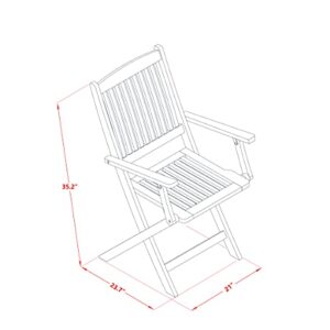 East West Furniture MNCM3CANA Marion 3 Piece Patio Bistro Outdoor Set Contains a Round Acacia Wood Coffee Table and 2 Folding Arm Chairs, 30x30 Inch, Natural Oil