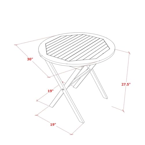 East West Furniture MNCM3CANA Marion 3 Piece Patio Bistro Outdoor Set Contains a Round Acacia Wood Coffee Table and 2 Folding Arm Chairs, 30x30 Inch, Natural Oil