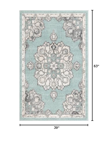 Rugs.com Parker Collection Rug – 3' X 5' Aqua Medium Rug Perfect for Living Rooms, Large Dining Rooms, Open Floorplans