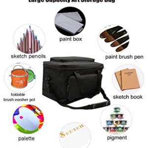 Art Supplies Organizer Bag Craft Tool Storage Tote Carrying Case Artist Travel Carrier Waterproof Paint Box Foldable For Drawing Painting Large Capacity black HHB-013 18.5*11.8*10.6inch(47*30*27cm)