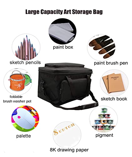 Art Supplies Organizer Bag Craft Tool Storage Tote Carrying Case Artist Travel Carrier Waterproof Paint Box Foldable For Drawing Painting Large Capacity black HHB-013 18.5*11.8*10.6inch(47*30*27cm)